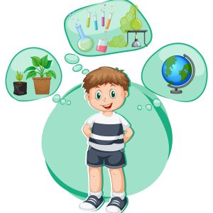 A boy thinking with callouts illustration